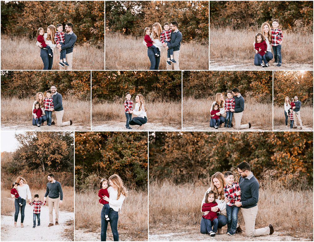 A collage of family portraits captured by a family photographer in an outdoor setting with autumn foliage.