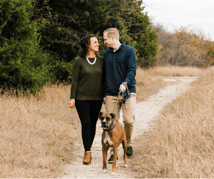 Family Portrait Session | 5 Important Factors To Consider 2 Family Walking Their Dog On A Countryside Path For Their Family Portrait Session In Dallas