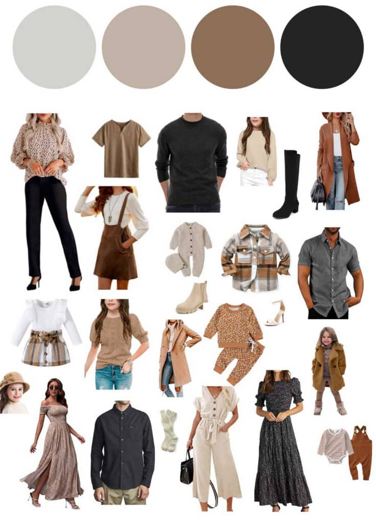What To Wear For Your Dallas Family Photo Session (Fall &Amp; Winter Guide) 4 Coordinated Moody Neutral Family Photo Outfit Ideas In Dallas Featuring Black, Tan, Cream, And Soft Brown Tones For Fall And Winter Portraits.