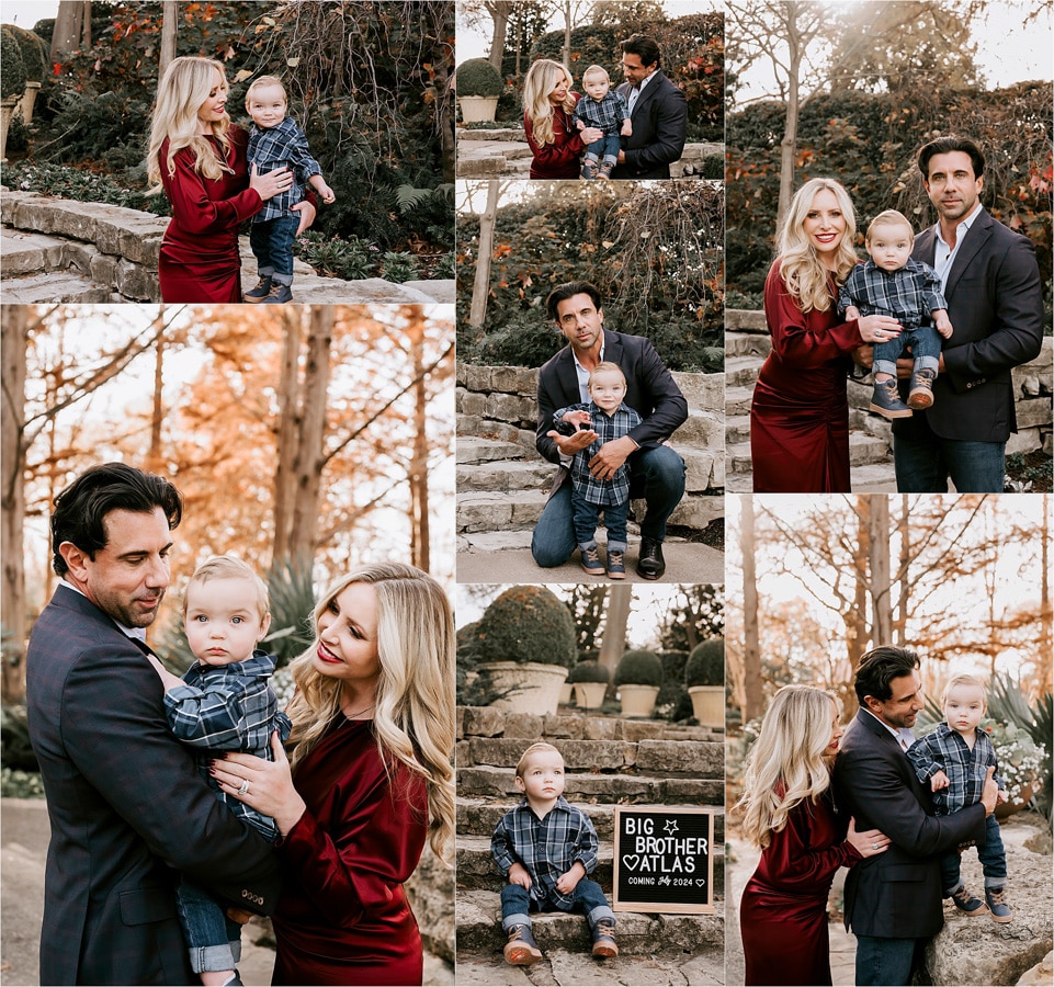family poses with toddler at dallas arboretum for family photography dallas