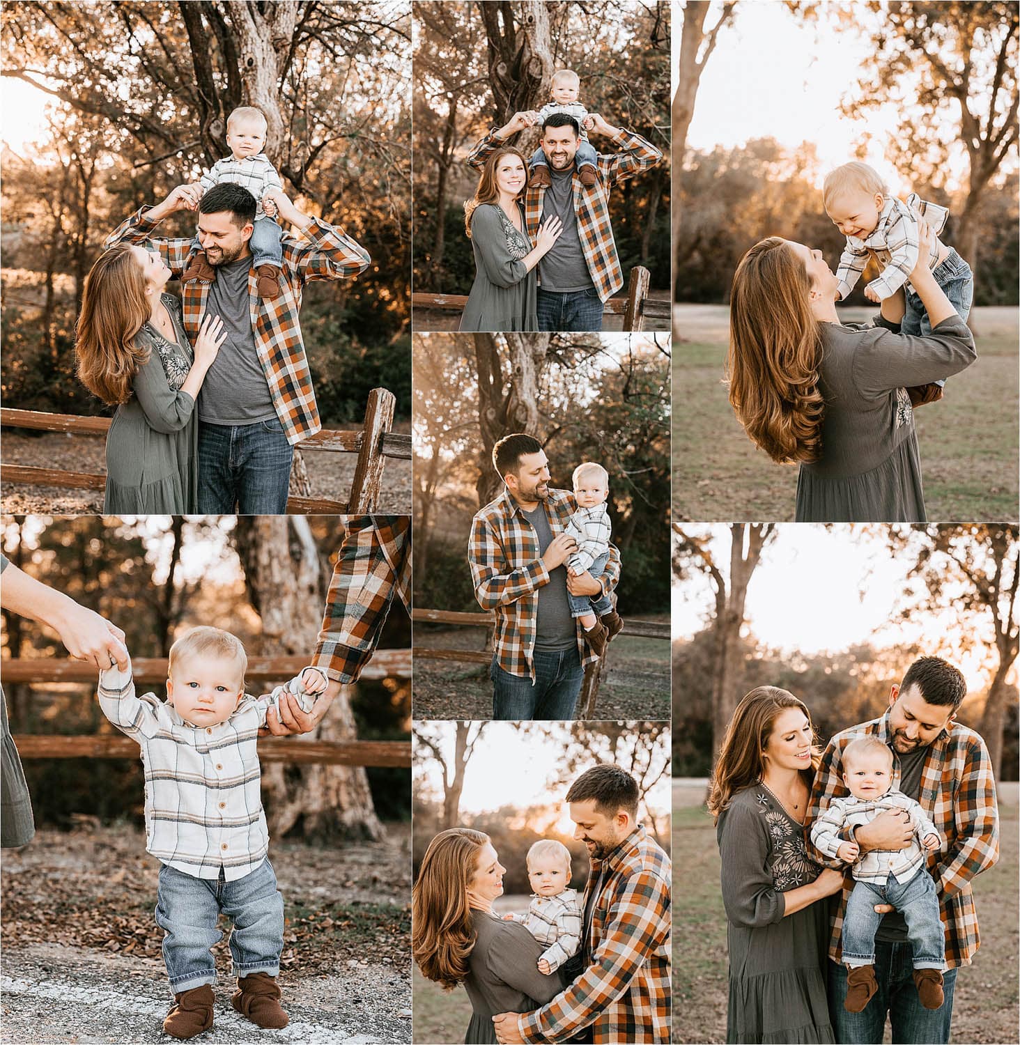 Dallas family portrait session at sunset featuring parents and baby boy photographed by Lily Hayes Photography in North Texas